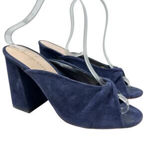 Loeffler Randall Laurel Slide Sandals Suede High Block Heel Blue Size US 7.5